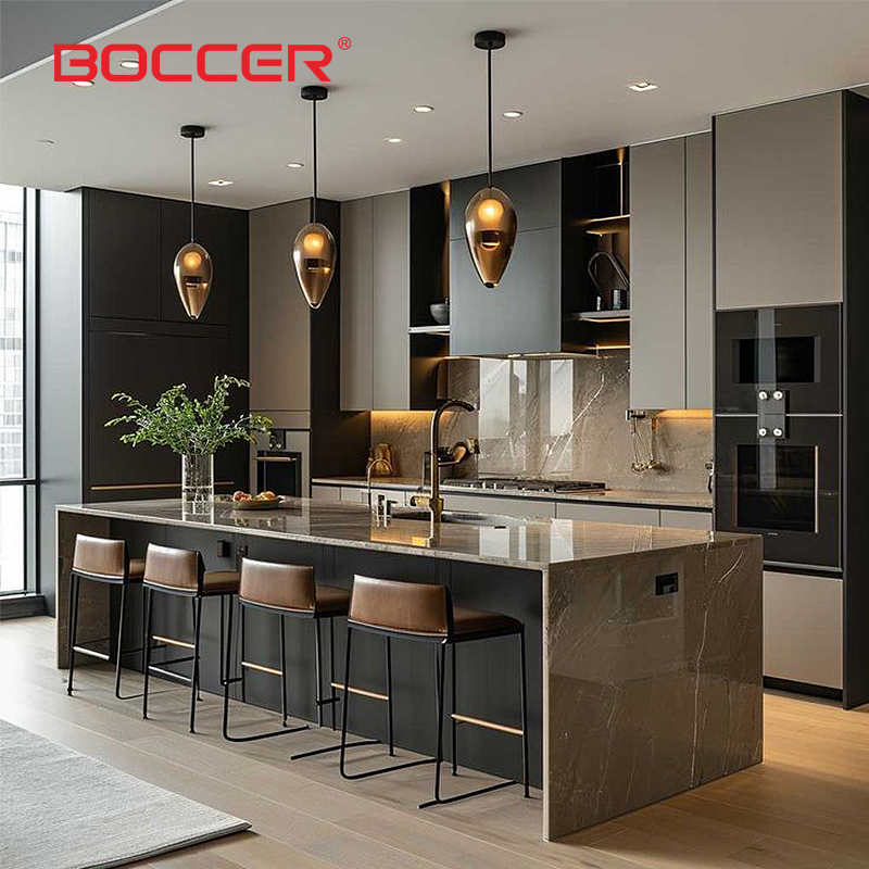 High-End Custom Kitchen Cabinets with Integrated Pantries